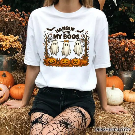 Hanging with My Boos Ghost T-Shirt, Funny Halloween Spooky Season Tee {2}