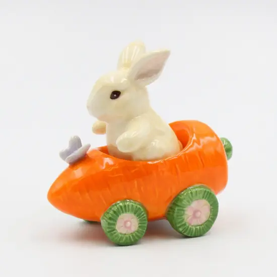 Ceramic Bunny Rabbit In Carrot Racecar Salt And Pepper Shakers, Home D&eacute;cor, Gift for Her or Mom, Kitchen D&eacute;cor, Spring or Easter D&eacute;cor {3}