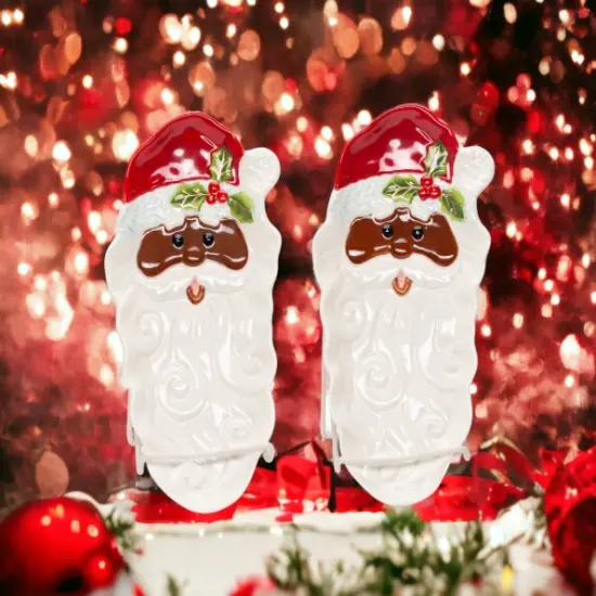 Ceramic African American Santa Dish/Spoon Rest Set/2, Home D&eacute;cor, Gift for Her, Gift for Mom, Kitchen D&eacute;cor, Christmas D&eacute;cor {1}