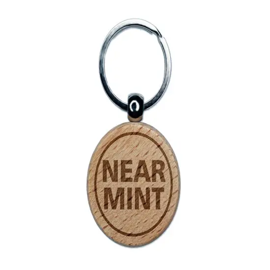 Near Mint Condition Quality Description Engraved Wood Round Keychain Tag Charm {1}