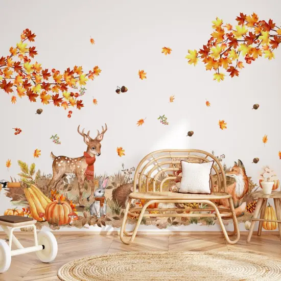 Fall Maple Leaves Wall Decal Thanksgiving Pumpkin Wall Sticker {4}