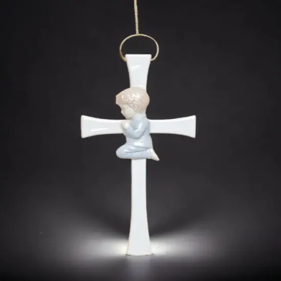 Ceramic Praying Boy On The Cross Wall Decor, Home D&eacute;cor, Religious D&eacute;cor, Religious Gift, Church D&eacute;cor, Baptism Gift {2}