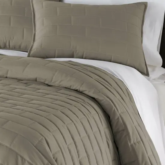 Taupe Brushed Microfiber Bedding Set with Reversible Pattern and Machine Washable for Home {1}