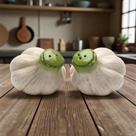 Hand Painted Ceramic Garlic Salt & Pepper Shakers, Home D&eacute;cor, Gift for Her, Gift for Mom, Kitchen D&eacute;cor, Farmhouse D&eacute;cor {2}