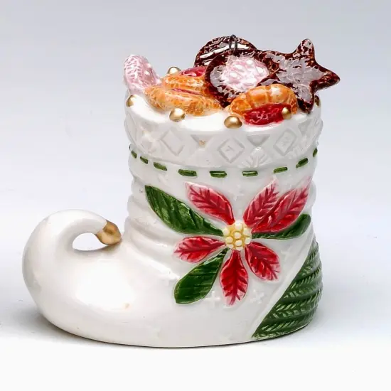 Ceramic Christmas Poinsettia Boot Ornament, Home Décor, Gift for Her, Gift for Mom, Kitchen Décor, Christmas Décor {3}