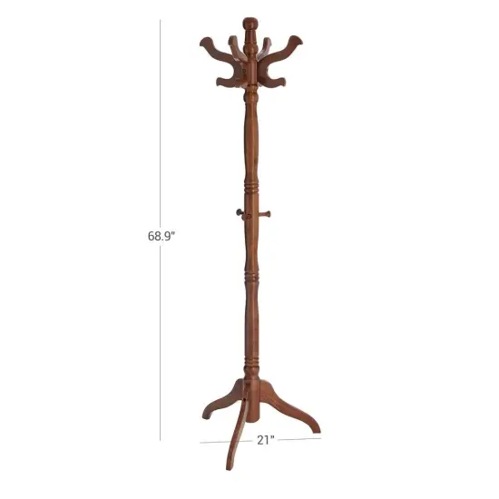 Walnut Eucalyptus Wood Coat Rack with 11 Hooks and Stable Tri-Leg Base {5}