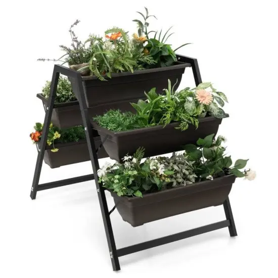 Black-Brown Metal asnd PE 3-Tier Raised Garden Bed with Handles {2}