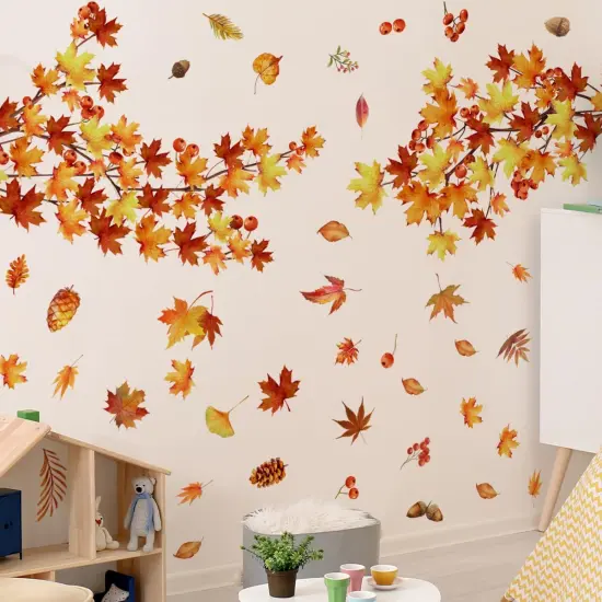 Fall Leaves Wall Decal DIY Fall Maple Leaves Pumpkins Wall Stickers {5}