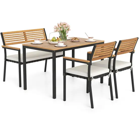 Costway 4 PCS Patio Furniture Set with Acacia Wood & Metal Frame Umbrella 1 table {4}