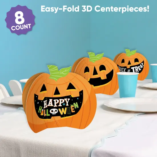 Big Dot of Happiness 3D Jack-O'-Lantern Halloween Centerpiece Table Decorations, Freestanding Halloween Decor, Pumpkin Party Centerpieces - 8 Count {3}