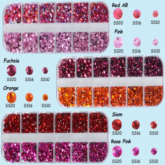 4500pcs+ Flatback Glass Hotfix Iron On Rhinestones Crystal for DIY Making with 1 Tweezer & 1 Picking Pen for Shoes, Clothes, Face Art, Bags, Manicure (3-Sizes,6-colors, Red Color Series) {6}