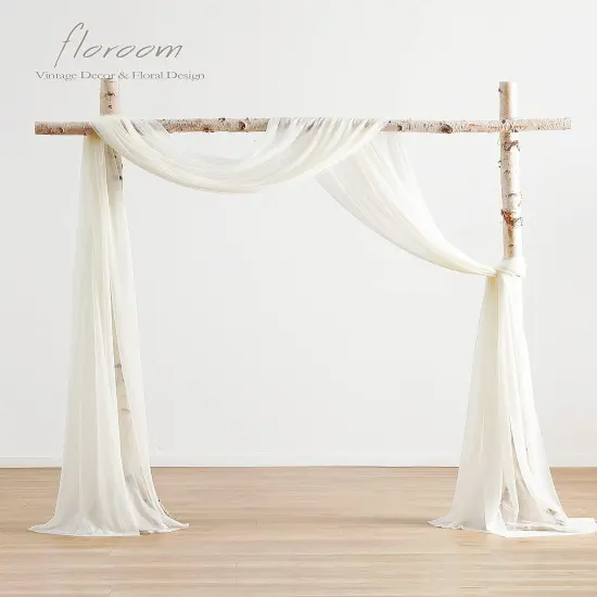 Wedding Arch Draping Fabric 2 Panels 20Ft Ivory Chiffon Fabric Drapes Arbor Drapery Wedding Ceremony Reception Swag Decorations {6}