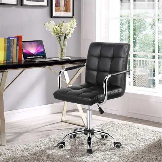 Black PU Leather Ergonomic Office Chair with Adjustable Height, Swivel and Casters {3}