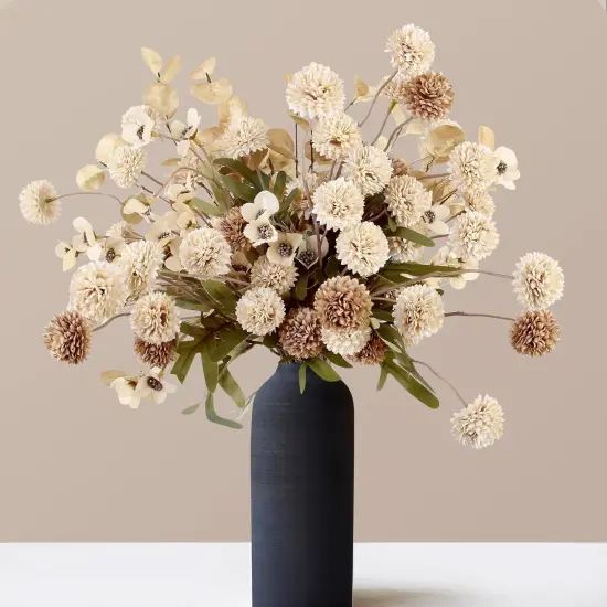 14pcs Artificial Pompon Mum Flowers - Fall Yellow {1}