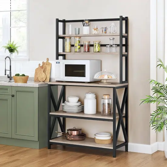 Wood Metal 5-Tier Adjustable Baker&rsquo;s Rack for Kitchen and Living Room Storage Grey {2}