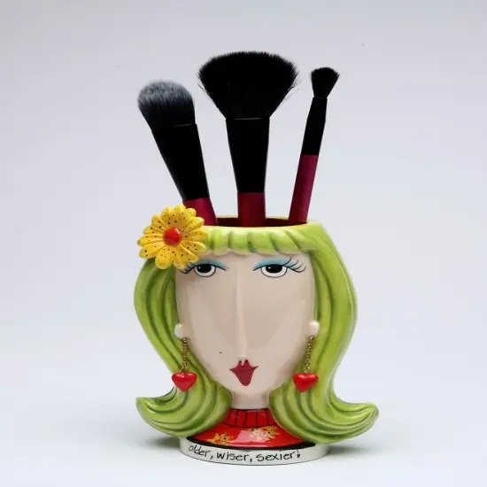 Ceramic Lady with Daisy Flower Makeup Brush or Pen Holder, Home D&eacute;cor, Gift for Her, Mom, Friend, or Coworker, Vanity D&eacute;cor {3}