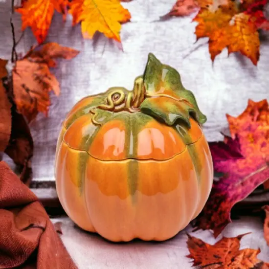 Ceramic Halloween Pumpkin Box, Mini Kitchen Container Jar, Home D&eacute;cor, Gift for Her, Gift for Mom, Fall D&eacute;cor, Thanksgiving D&eacute;cor {2}