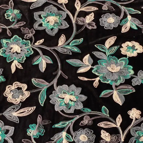 1 Yard Briony Multicolor Floral Embroidered Stretch Velvet Fabric 52 Inches Width Rose Gold {3}