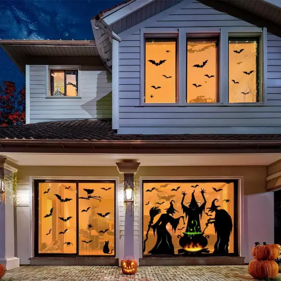 Extra Large 3 Witches with Black Cat and Spider Halloween Window Stickers (4 Sheets) {2}