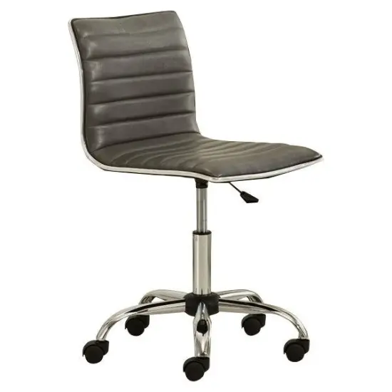 Grey PU Leather Swivel Office Chair with Adjustable Height and Chrome Base {1}