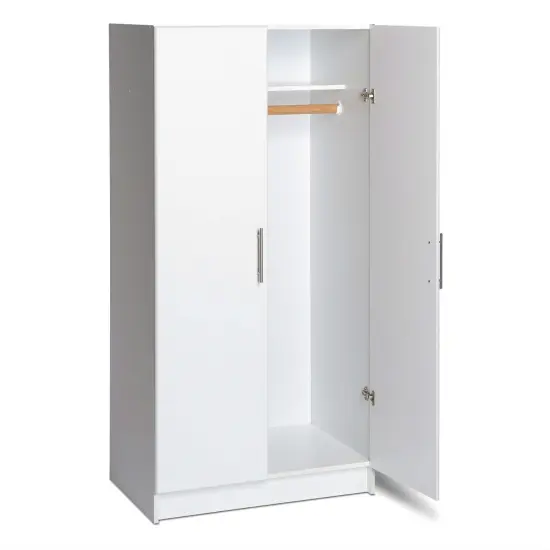 White 2 Door Wardrobe Cabinet with Hanging Rail and Fixed Shelf for Clothes Storage {1}
