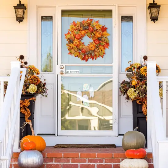 Fall Wreath 22&rsquo;&rsquo; Artificial Autumn Front Door Wreath {2}