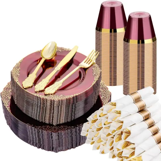 350PCS Silver Disposable Dinnerware Set &ndash; Plates, Cutlery, Cups & Napkins for 50 Guests {2}