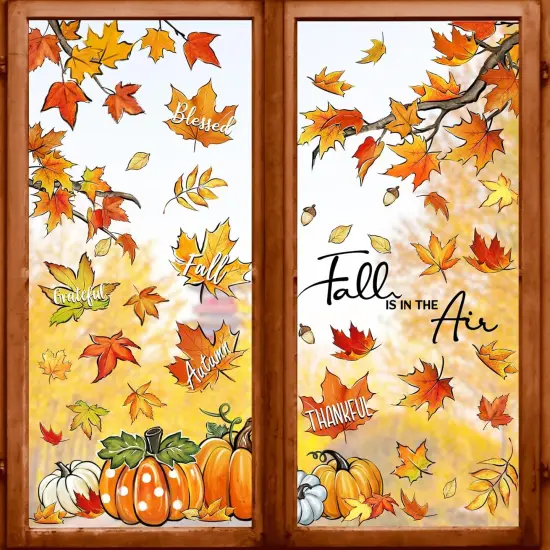 Fall is in The Air Maple Leaves Window Clings 9 Sheets, Autumn Pumpkin Patch {1}