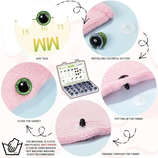Glitter Safety Eyes 324 Pcs 6-24mm {3}