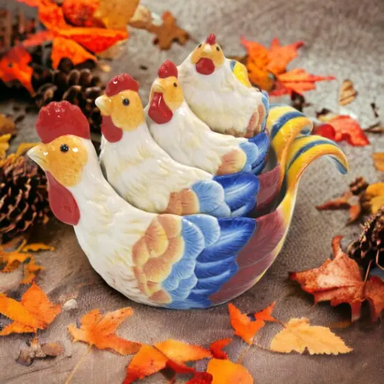 Ceramic Rooster Measuring Cup Set Of 4, Home D&eacute;cor, Gift for Her, Gift for Mom, Kitchen D&eacute;cor, Farmhouse D&eacute;cor, Fall Decor {1}