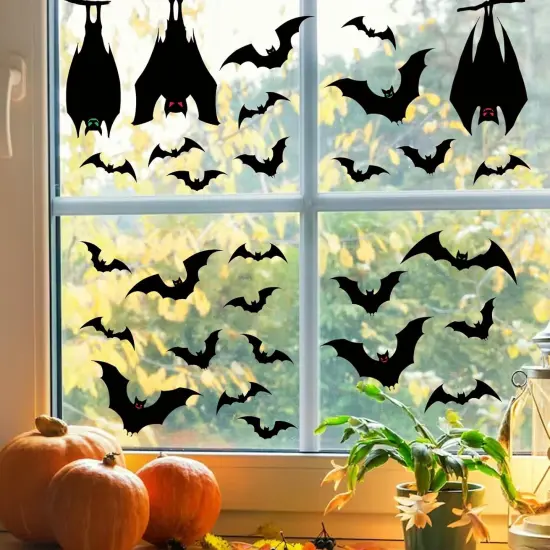 6 Sheets Large Scary Bats Silhouette Window Stickers {5}