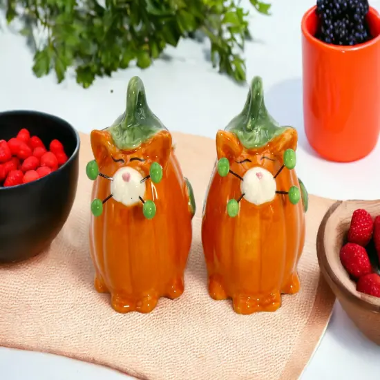 Ceramic Pumpkin Cats with Beaded Whiskers Salt and Pepper, Gift for Her, Gift for Mom, Kitchen D&eacute;cor, Fall D&eacute;cor, Halloween D&eacute;cor {2}