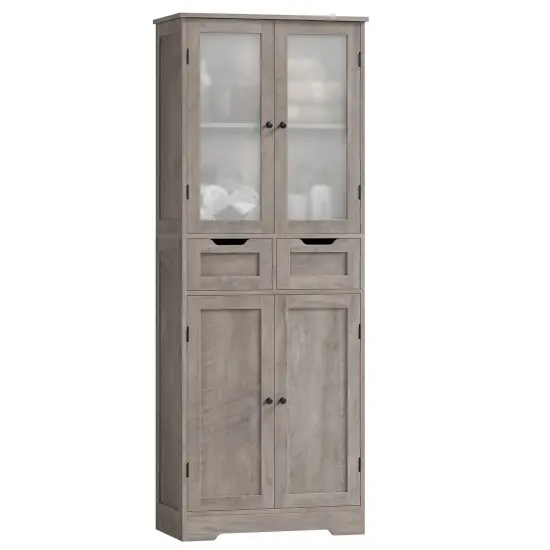 Farmhouse Bathroom Linen Cabinet with Storage Drawers in Grey Taupe Wood Finish {1}