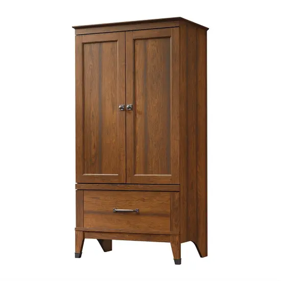 Medium Brown Cherry Wood Bedroom Wardrobe Armoire with Garment Rod and Drawer Storage {1}