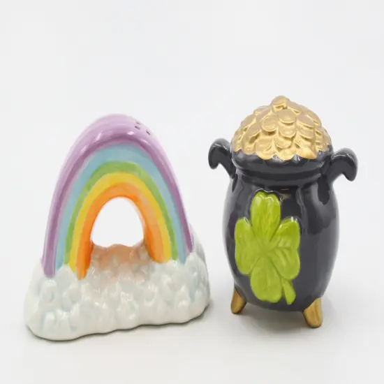Ceramic Pot of Gold and Rainbow Salt and Pepper Shakers, Home Décor, Gift for Her or Mom, Kitchen Décor, Irish Saint Patrick’s Day Décor {3}