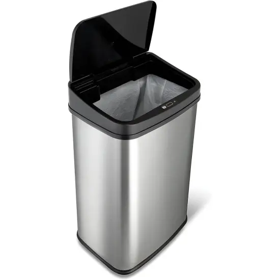 Silver Stainless Steel 13-Gallon Motion Sensor Trash Can with Odor Seal and Liner {1}