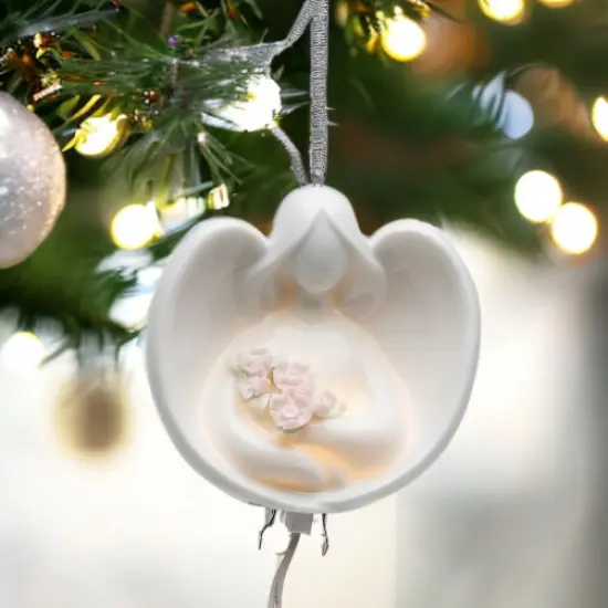 Ceramic Angel With Flowers Light Cover Ornament, Home D&eacute;cor, Religious D&eacute;cor, Religious Gift, Church D&eacute;cor, Baptism Gift {2}