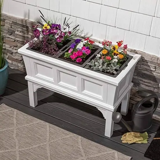 White Plastic 3-Tray Raised Garden Bed Planter Box Indoor Outdoor {4}