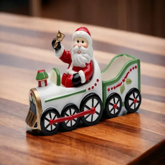 Ceramic Christmas Santa Driving Train Salt & Pepper Shakers With Sugar Pack Holder, Home D&eacute;cor, Gift for Her, Gift for Mom, Kitchen D&eacute;cor {2}