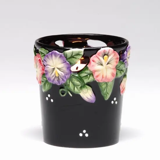 Ceramic Pansy Flower Black Votive Candle Holder with Glass Cup, Home Décor, Gift for Her, Gift for Mom, Kitchen Décor, Bathroom Decor {3}