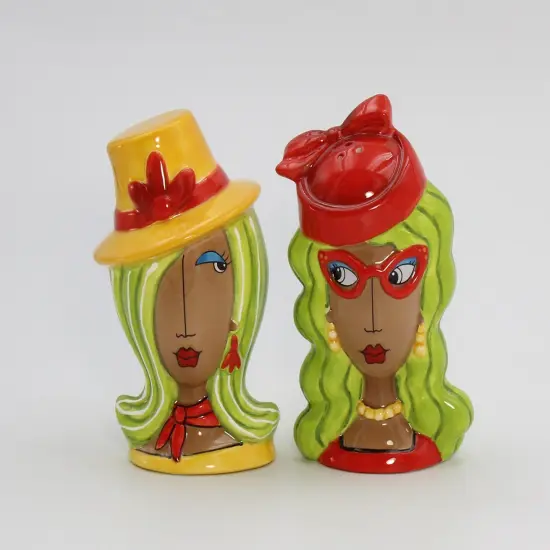 Ceramic African American Ladies Wearing Hats Salt and Pepper Shakers, Home D&eacute;cor, Gift for Her, Mom, Friend, or Coworker, Kitchen D&eacute;cor {3}