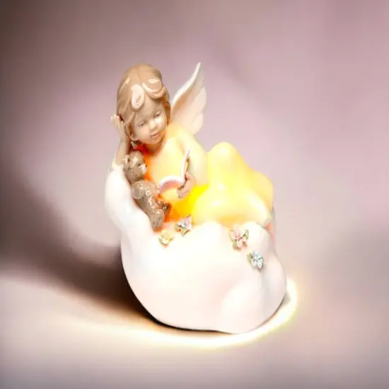 Ceramic Angel Reading with Teddy Bear on Cloud Nightlight, Home D&eacute;cor, Religious D&eacute;cor, Religious Gift, Church D&eacute;cor, Baptism Gift {2}
