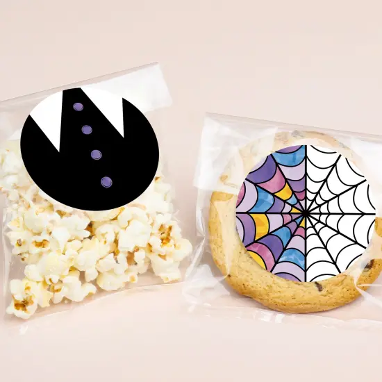 Big Dot of Happiness Goth Girl & Spider Web Stained Glass Window Stickers and Clear Cookie Bags, Cellophane Bags 4.25x7 Inches, Party Favor Gift 25 Ct {1}