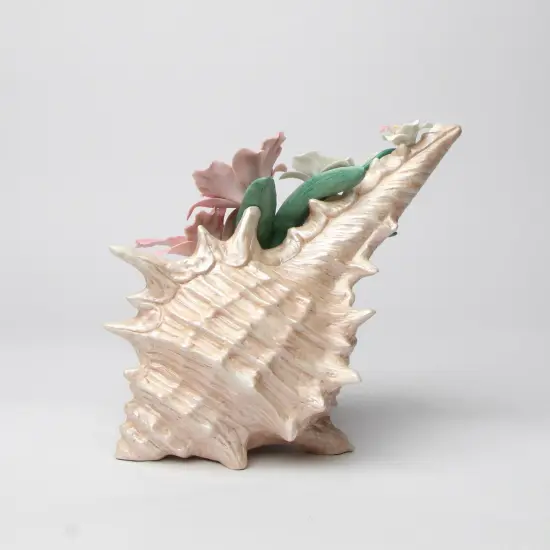Ceramic Pink Orchid and Narcissus Flowers in a Seashell Figurine, Home D&eacute;cor, Gift for Her, Gift for Mom, Spring D&eacute;cor, Coastal Charm {5}