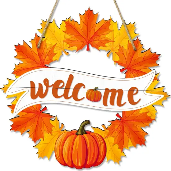 Fall Wreaths for Front Door Decor Foldable Welcome Sign Autumn Thanksgiving Harvest Hanging Decorations for Home Porch Wall {1}