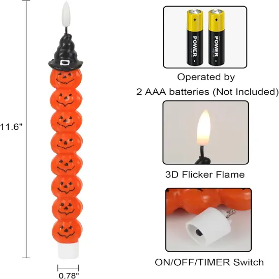 Halloween Flameless LED Candles with Timer &ndash; Battery Operated Flickering Candles for Spooky Indoor Decor {5}