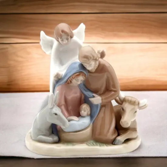 Ceramic Mini Size Angel With Holy Family Nativity Figurine, Home Décor, Religious Décor, Religious Gift, Church Décor, Baptism Gift {2}