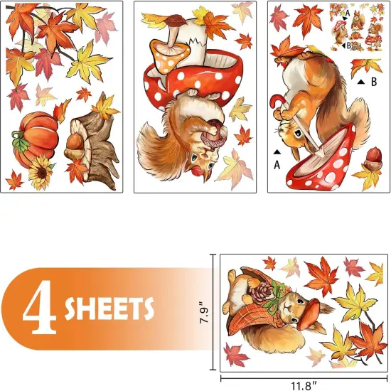 Fall Squirrel Mushroom Window Clings 9 Sheets {2}
