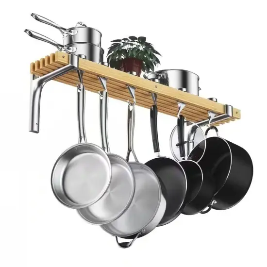 36-Inch Wall-Mounted Metal Wood Pot Rack with 6 Adjustable Hooks {1}