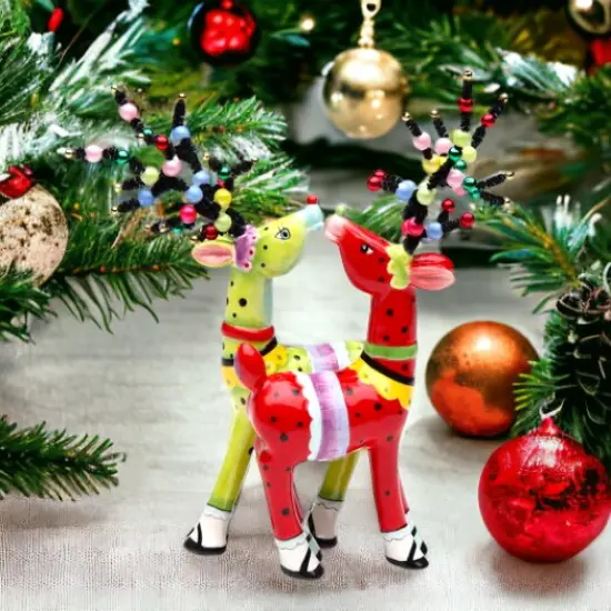 Ceramic Whimsical Christmas Jolly Reindeer Magnetic Salt & Pepper Shakers, Home D&eacute;cor, Gift for Her, Gift for Mom, Kitchen D&eacute;cor {2}